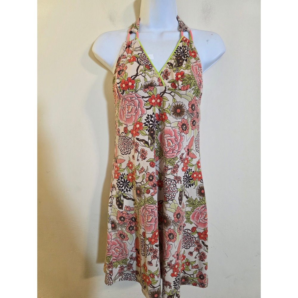 Y2K Boho Lucky Brand Floral Butterfly Halter Cover Up Dress Multicolor‎ XS/S